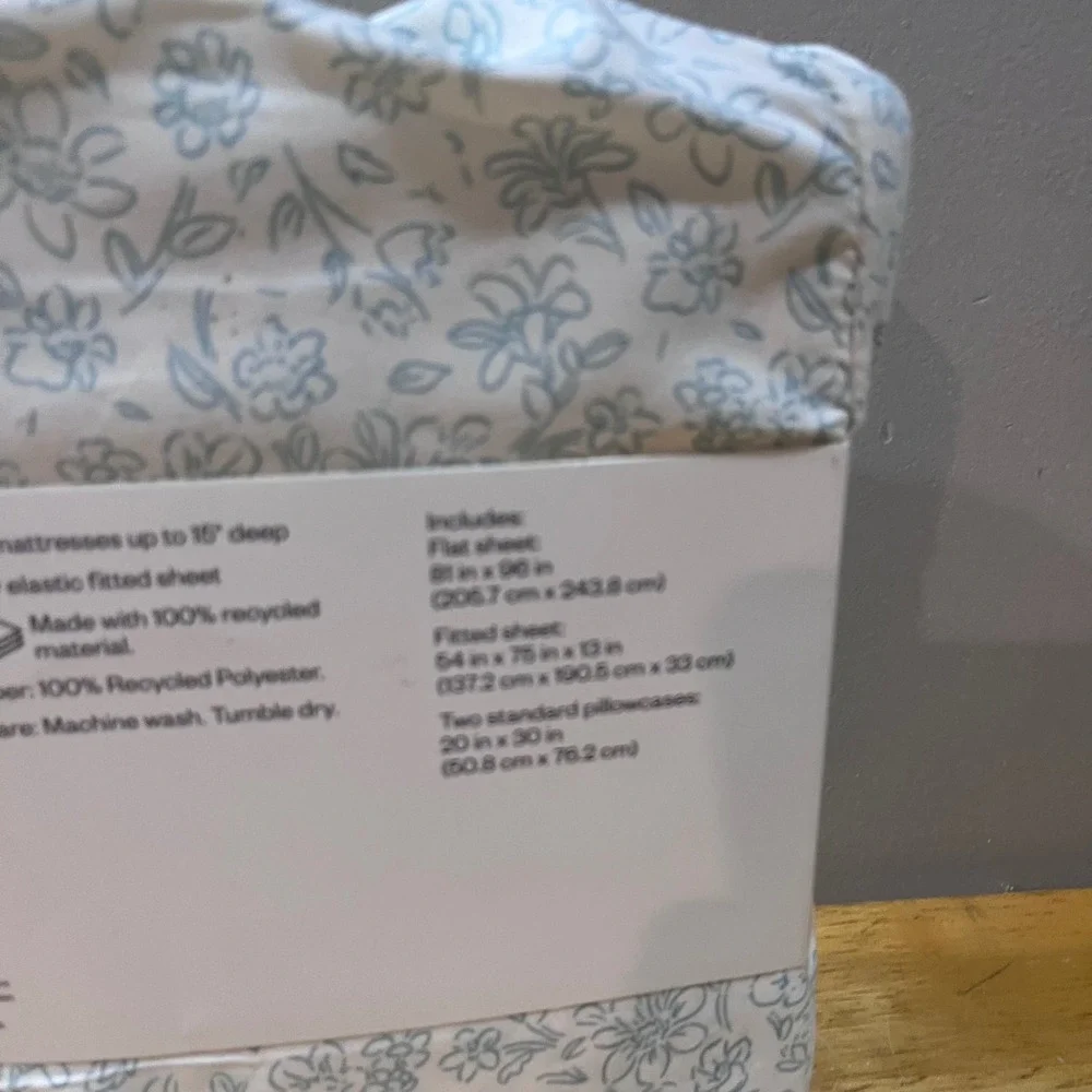 Room Essentials Full Sheet Set Blue Floral Microfiber Cottagecore 4pc‎ NEW